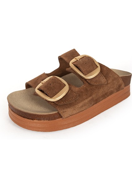 Kadın Çift Bantlı Tokalı Terlik Gerçek Süet Deri Zy 7774 Taba fırsatları