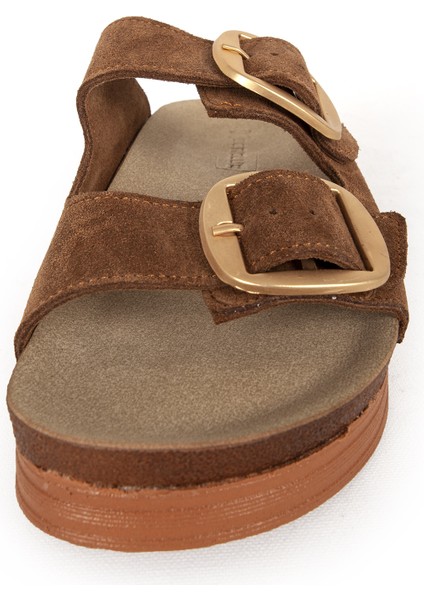 Kadın Çift Bantlı Tokalı Terlik Gerçek Süet Deri Zy 7774 Taba indirimleri