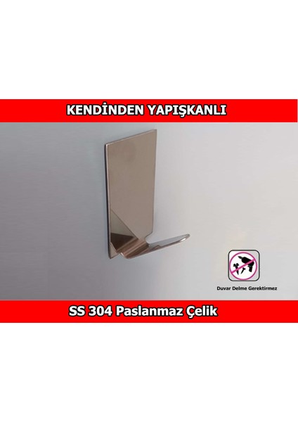 4 Adet Kendinden Yapışkanlı Paslanmaz Çelik Banyo & Mutfak Askısı