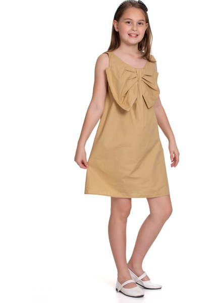 Kız Çocuk Fiyonk Detaylı Askılı Rahat Kesim Elbise fırsatları