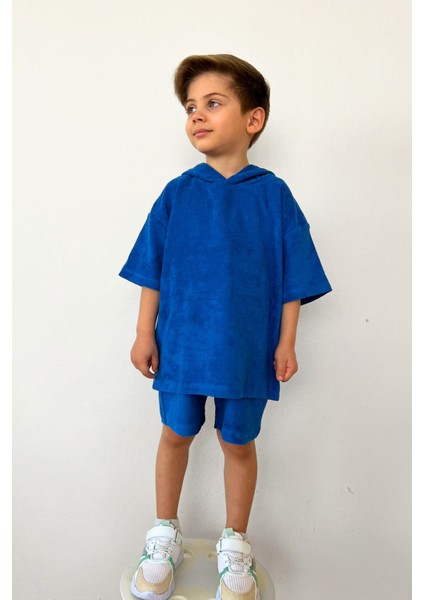 Erkek Çocuk Kapüşonlu Havlu Kumaş 2'li Takım