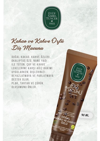 3'lü Eyüp Sabri Tuncer Diş Macunu Kakao ve Kahve Özlü 90 ml ve Rosıe Pamuk 60'lı