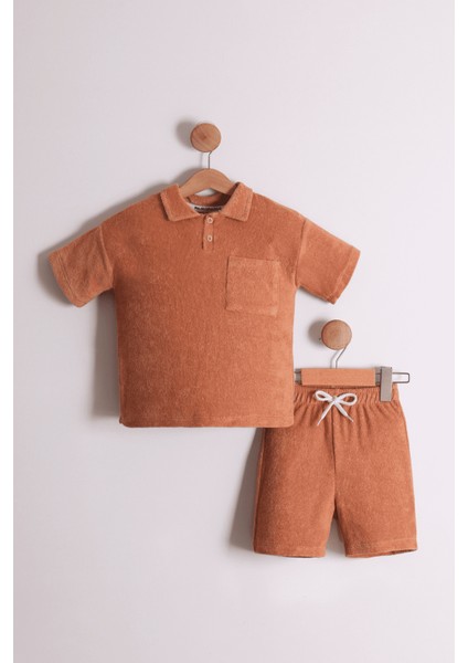 Erkek Çocuk Gömlek Yaka Havlu Kumaş 2'li Takım