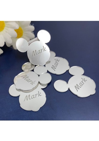 Mickey Mouse Model - Gümüş Renk Pleksi Yapışkanlı Bebek Hediyelik - 30 Adet