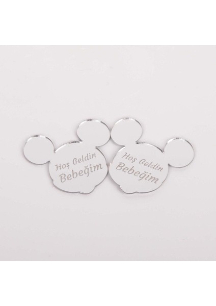 Mickey Mouse Model - Gümüş Renk Pleksi Yapışkanlı Bebek Hediyelik - 30 Adet fiyatları