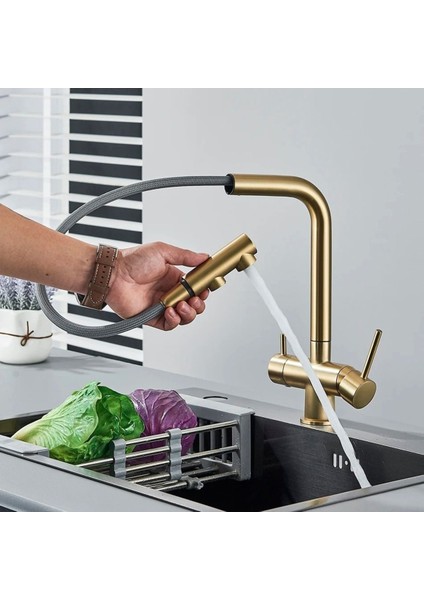 Mutfak Evye Bataryası Dual Flow Su Arıtma Çıkışlı Spiralli Fiskiyeli 7 Yıl Garantili Ithal Mat Gold fiyatları
