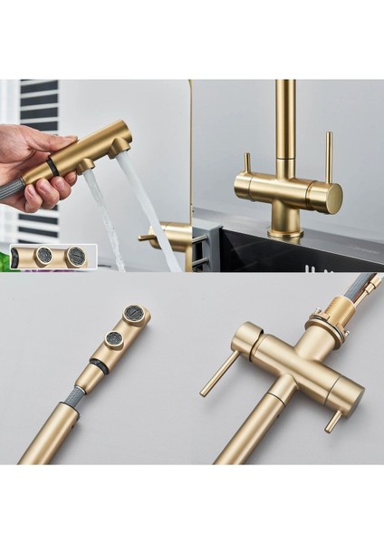 Mutfak Evye Bataryası Dual Flow Su Arıtma Çıkışlı Spiralli Fiskiyeli 7 Yıl Garantili Ithal Mat Gold modelleri