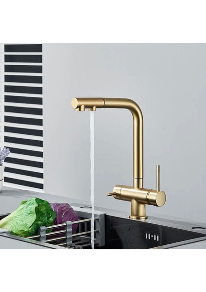 Mutfak Evye Bataryası Dual Flow Su Arıtma Çıkışlı Spiralli Fiskiyeli 7 Yıl Garantili Ithal Mat Gold indirimleri