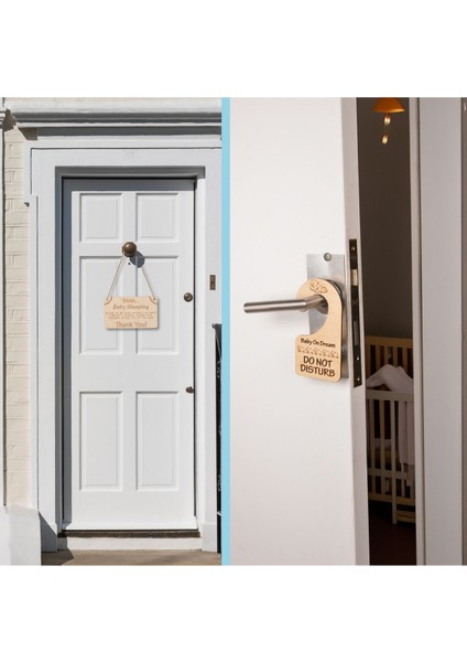 Ahşap Bebek Uykuda Kapı ve Zil Askısı Seti - "do Not Disturb"