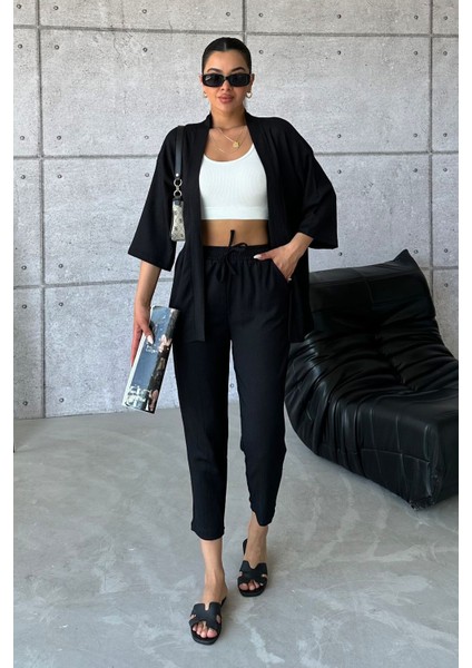 Siyah Bürümcük Kimono Takım modelleri