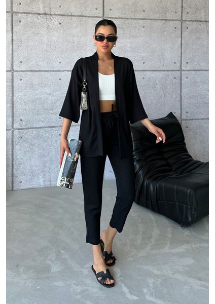Siyah Bürümcük Kimono Takım fırsatları