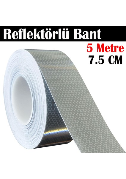 Reflektörlü Bant Beyaz Reflektif Fosforlu Şerit Bant 7.5 cm 5 Metre Ikaz Bandı
