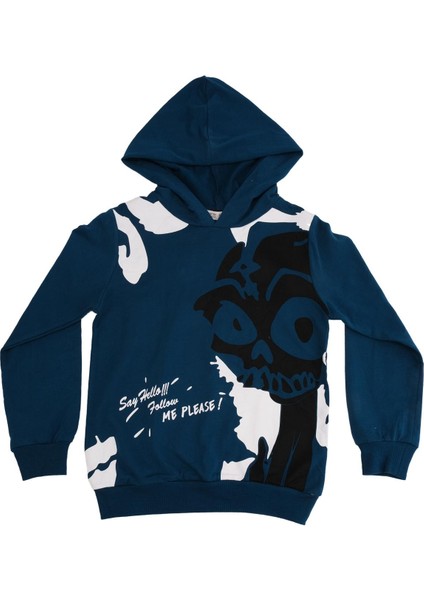 Kuru Kafa Baskılı Kapüşonlu Sweatshirt