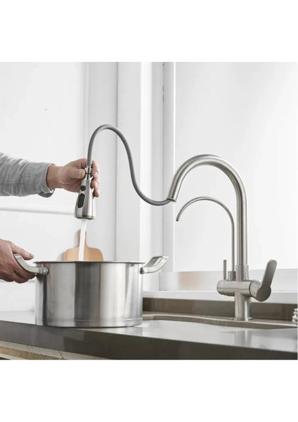 Mutfak Evye Bataryası Smart Dual Flow Su Arıtma Çıkışlı Mat Nikel Dokunmatik Spiralli 7 Yıl Garanti modelleri