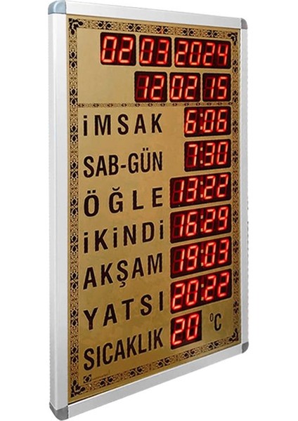 Dijital Cami Saati 40X60 cm Tam Gold Kumandalı