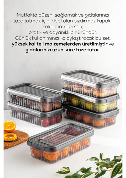 3lü Kendinden Çizgili Kilitli Kapaklı Saklama Kabı Seti 2 Litre