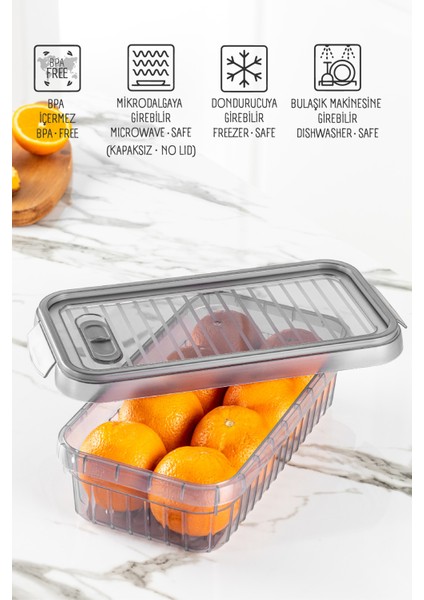 3lü Kendinden Çizgili Kilitli Kapaklı Saklama Kabı Seti 2 Litre