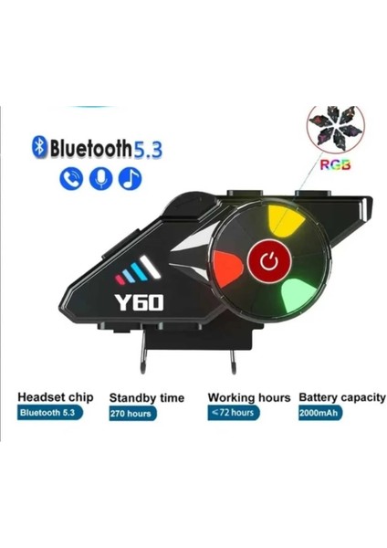 Y60 Kask Interkom Kulaklık Bluetooth Mikrofonlu Kablosuz Kulaklık Rgb LED Işıklı 5.3