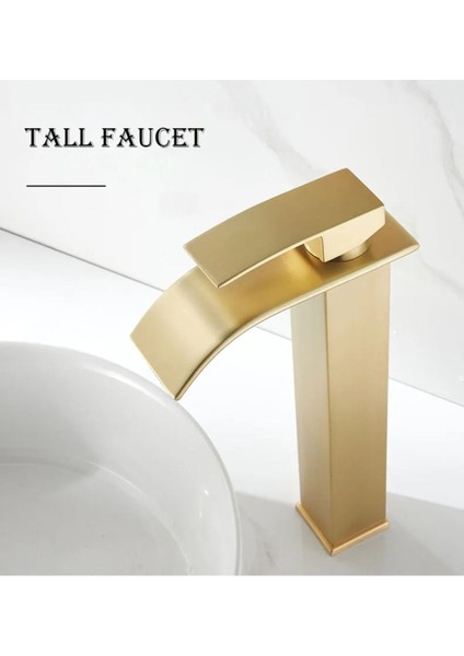 Banyo Çanak Lavabo Bataryası Mat Gold Renk Şelale Model 7 Yıl Garantili Ithal modelleri