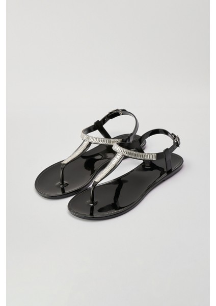 Mia Siyah Taşlı Parmak Arası Jel Yazlık - Günlük Sandalet fiyatları