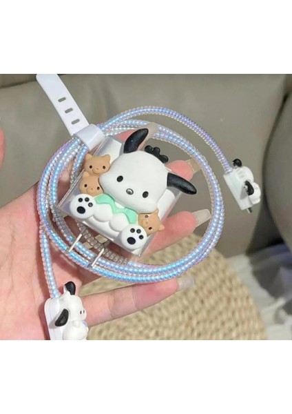 Apple iPhone 20W Uyumlu Şarj Başlık Kablo Koruyucu ve Spiral Kablo Koruyucu 3 Lü Snoopy Set
