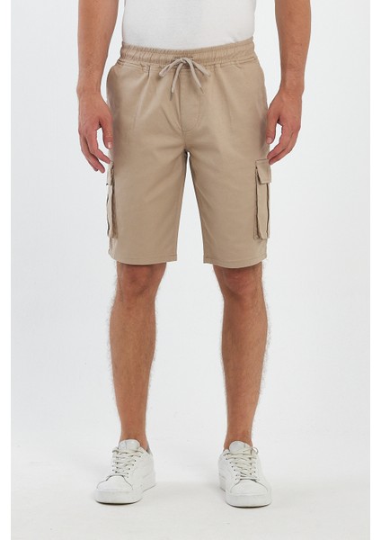 Theseason Erkek Kargo Cepli Beli Lastikli Comfort Fit Pamuklu Esnek Kum Beji Şort