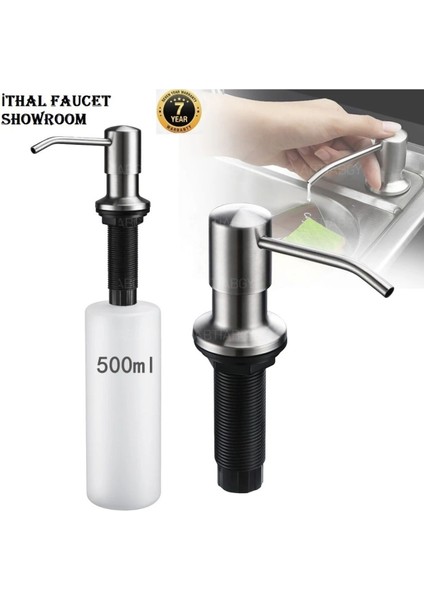Ankastre Sıvı Sabunluk Mat Krom Mutfak Eviye ve Banyo Lavabo Uyumlu Ithal 7 Yıl Güvenceli 500ML