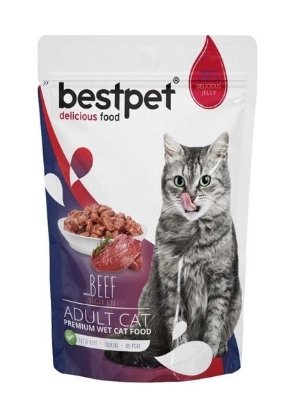 Yetişkin Jelly Pouch Biftekli Kedi Maması 85 gr x 24