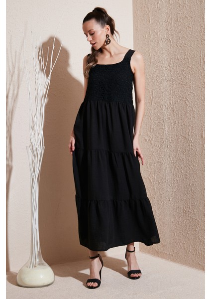 Relaxed Fit Volanlı Uzun Elbise Kadın Elbise 611EL010 fiyatları