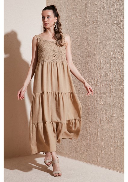 Relaxed Fit Volanlı Uzun Elbise Kadın Elbise 611EL010