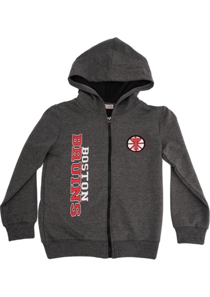 Fermuarlı Kapüşonlu Baskılı Sweatshirt Eşofman Takım