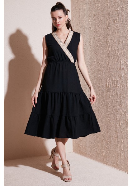 Regular Fit Kruvaze Yaka Midi Elbise Kadın Elbise 6118103