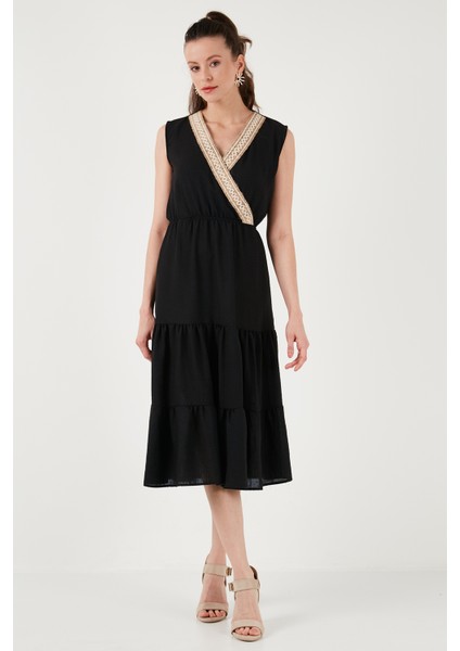 Regular Fit Kruvaze Yaka Midi Elbise Kadın Elbise 6118103