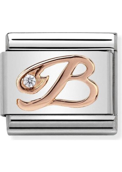 Tekno Trust Paslanmaz Çelik Composable Classic Dekoratif Link - Harfler - B - (02 B) 9k Rose Altın Zirkon 1 Yıl