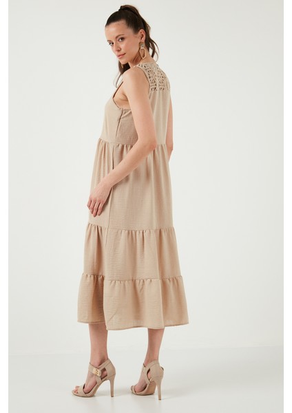Relaxed Fit V Yaka Volanlı Midi Elbise Kadın Elbise 611EL011 fırsatları