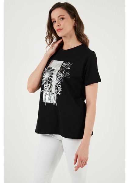 Pamuklu Bisiklet Yaka T Shirt Kadın T Shirt 24Y0714K1