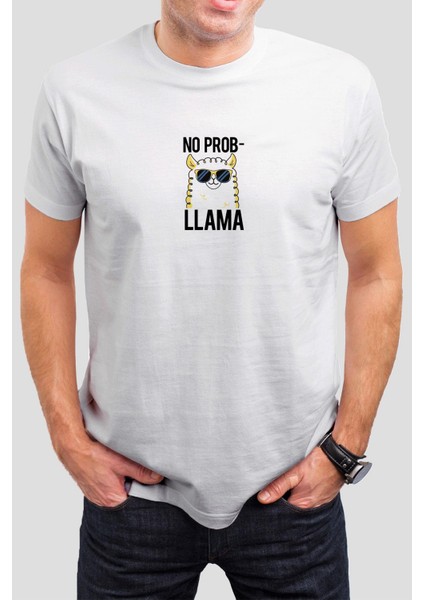 Llama Basılı Beyaz Unisex Tişört C552