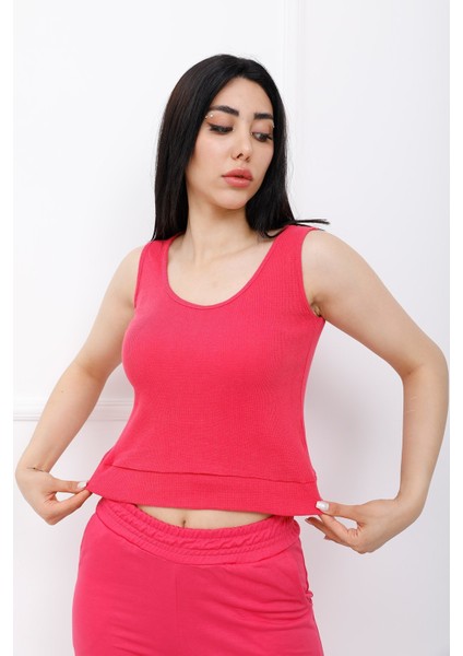 Askılı Kayık Yaka Crop Bady Fuşya - P-020497