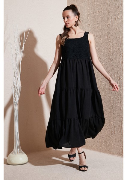 Relaxed Fit Volanlı Uzun Elbise Kadın Elbise 611EL010