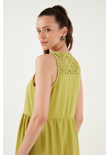 Relaxed Fit V Yaka Volanlı Midi Elbise Kadın Elbise 611EL011 indirimleri