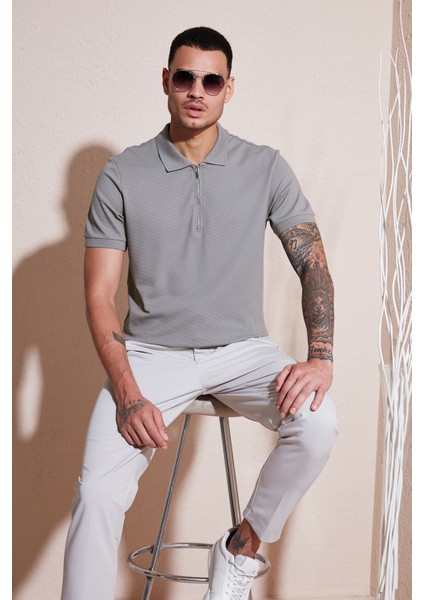 Pamuklu Regular Fit Fermuarlı Polo Yaka T Shirt Erkek Polo Yaka T Shirt 5902915