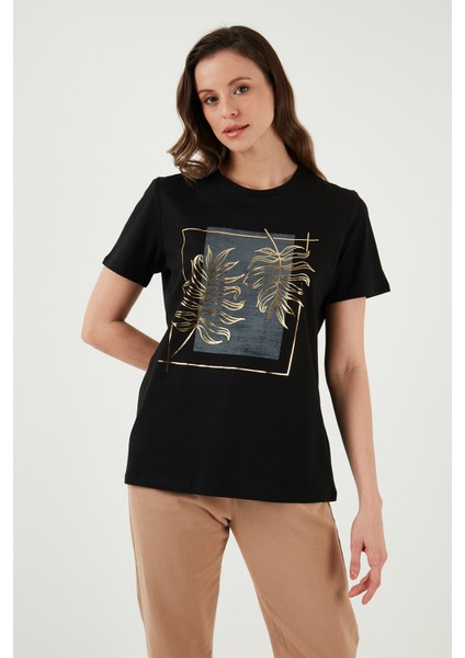 Pamuklu Bisiklet Yaka T Shirt Kadın T Shirt 24Y0723K1