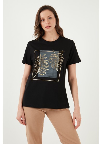 Pamuklu Bisiklet Yaka T Shirt Kadın T Shirt 24Y0723K1 modelleri