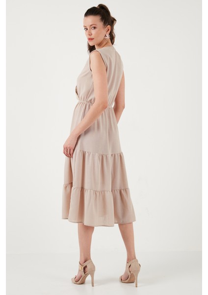 Regular Fit Kruvaze Yaka Midi Elbise Kadın Elbise 6118103