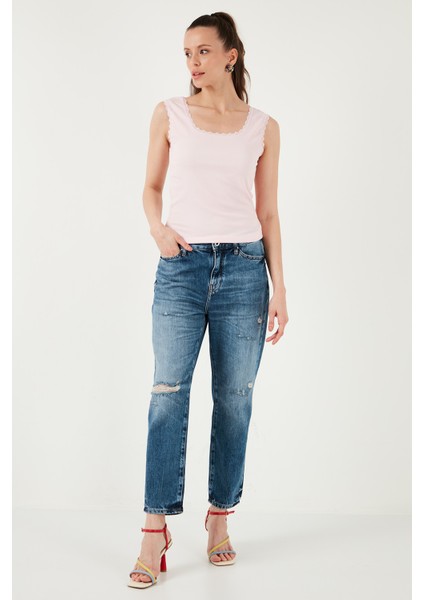 Slim Fit Kalın Askılı Dantelli Kare Yaka Bürümcük Atlet Bayan Atlet 5864979