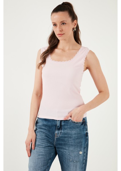 Slim Fit Kalın Askılı Dantelli Kare Yaka Bürümcük Atlet Bayan Atlet 5864979