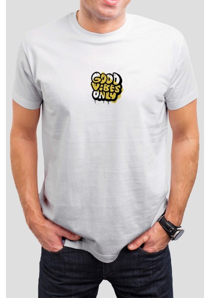Good Vibes Only Baskılı Beyaz Unisex Tişört C364