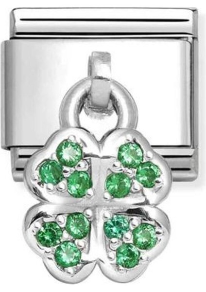 Tekno Trust Sembol Composable Classic Dekoratif Charm - Charm Semboller - Yeşil Dört Yaprak Yonca - 925 Gümüş