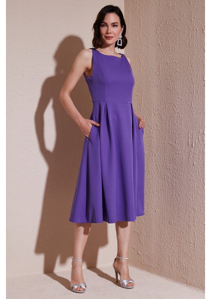 Bisiklet Yaka Regular Fit Cepli Pileli Midi Elbise Kadın Elbise 6051963 fiyatları