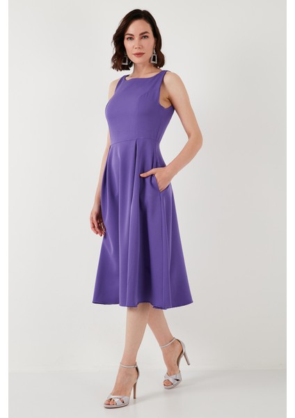 Bisiklet Yaka Regular Fit Cepli Pileli Midi Elbise Kadın Elbise 6051963 indirimleri